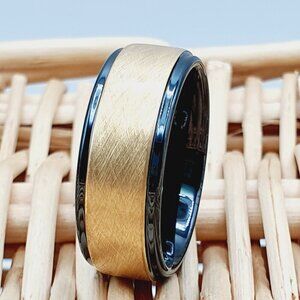Brushed Gold & Silver Tungsten Carbide Ring W717